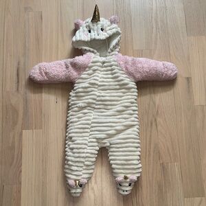 Adorable Unicorn Hooded Footie - Cream and Pink